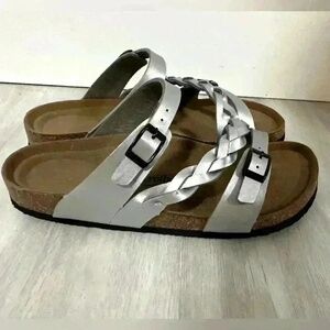 Aerothotic Womens Viking Footbed Sandals Silver Open Toe Braided Strappy size 40